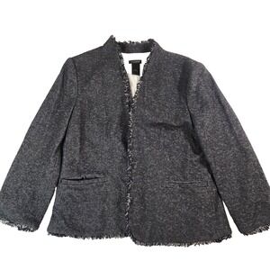 Ann Taylor Cotton Blend Navy Blue Blazer Jacket Fringe Detail Womens 8